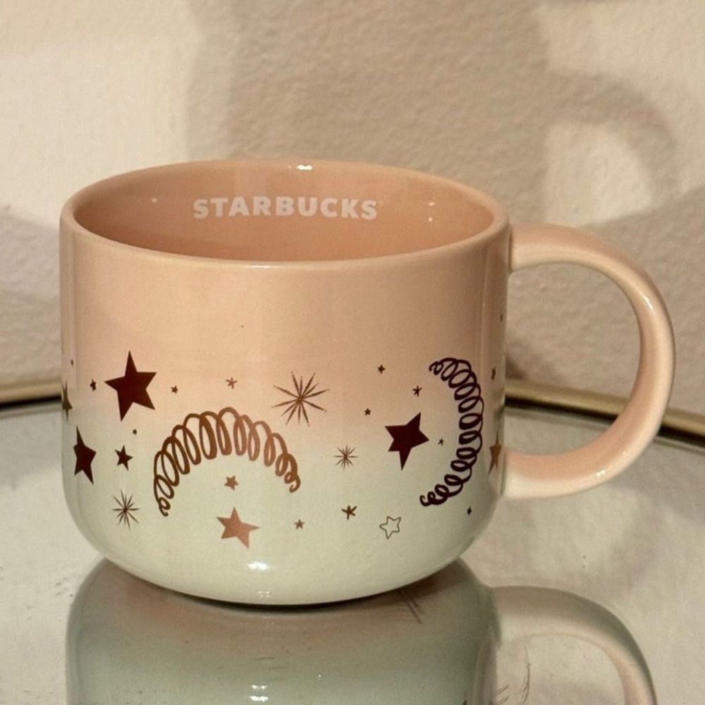 New Starbucks Holiday Rose Gold Stars & Moon Pink White Gradient Ceramic Mug - Picture 1 of 3